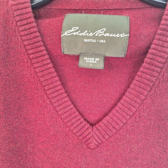 Eddie Bauer Cotton and Cashmere V-Neck Sweater Pullover Maroon Men size Large - Picture 6 of 12